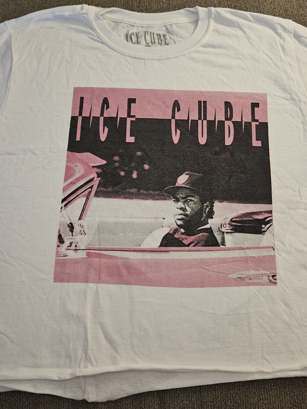 '90s LA Style Ice Cube White Pink Vintage Graphic Print Crop Top Shirt Large NEW